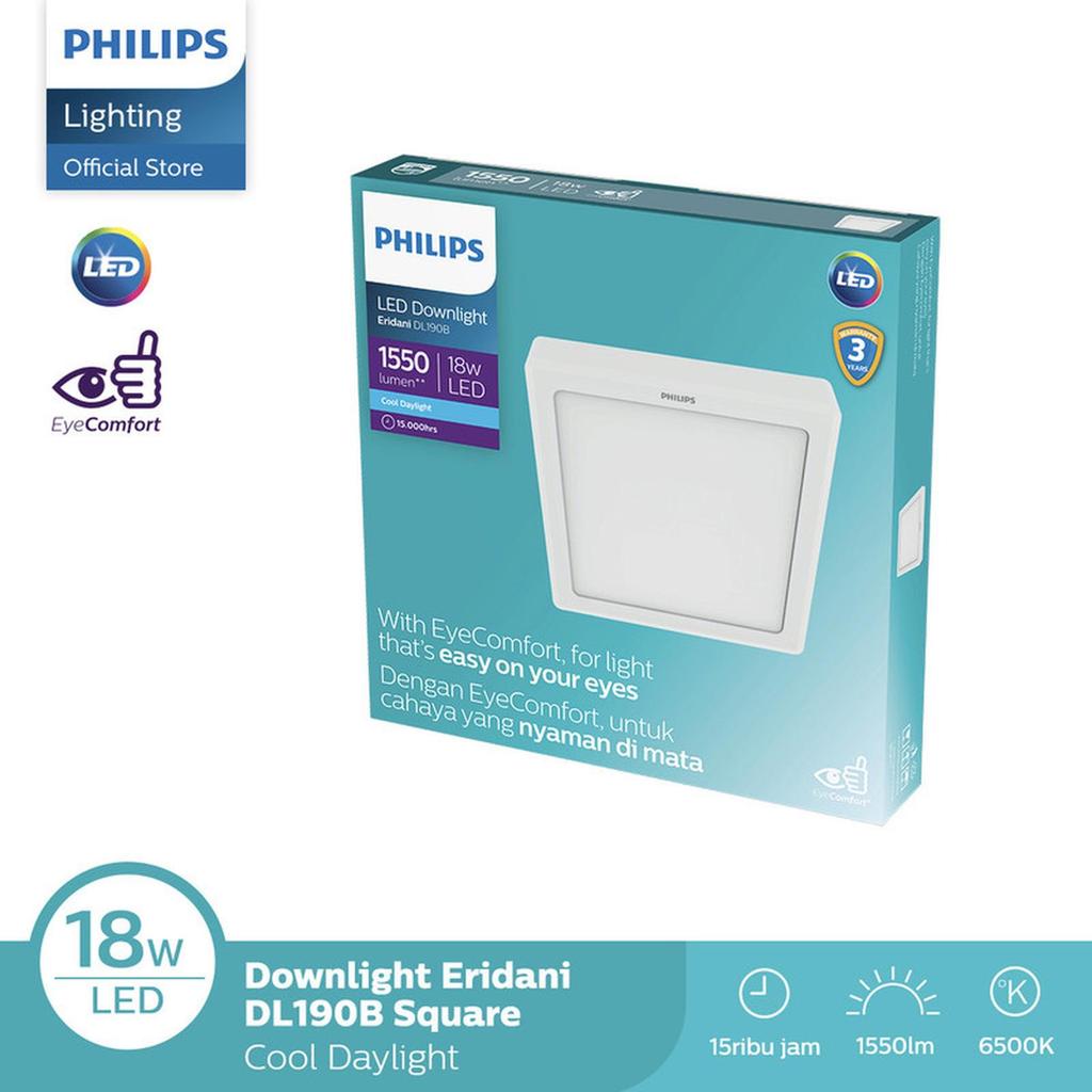 Philips Lampu Downlight Eridani Kotak Outbow Surface 18W D200 6500K Putih