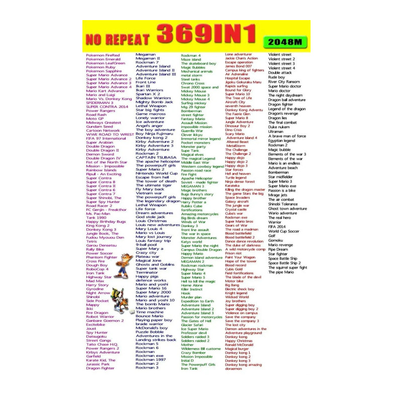 369 In 1 32 Bit Game Cartridge Card for GBA GBA/SP NDS Retro Games English Language