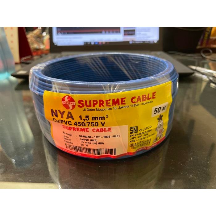KABEL NYA / TUNGGAL 1.5 MM BIRU SUPREME / 50 METER / NYA 1,5 MM