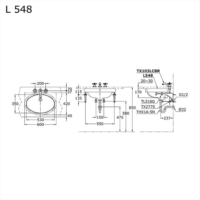 Wastafel Toto L 548 / Wastafel Toto L548 (Body Only) Model Tanam