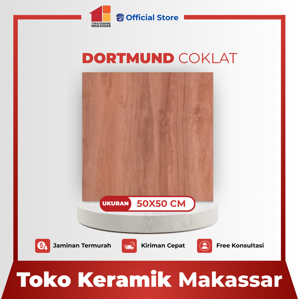 Keramik Lantai Ukuran 50x50 Dortmund Coklat Glossy Motif Serat Kayu