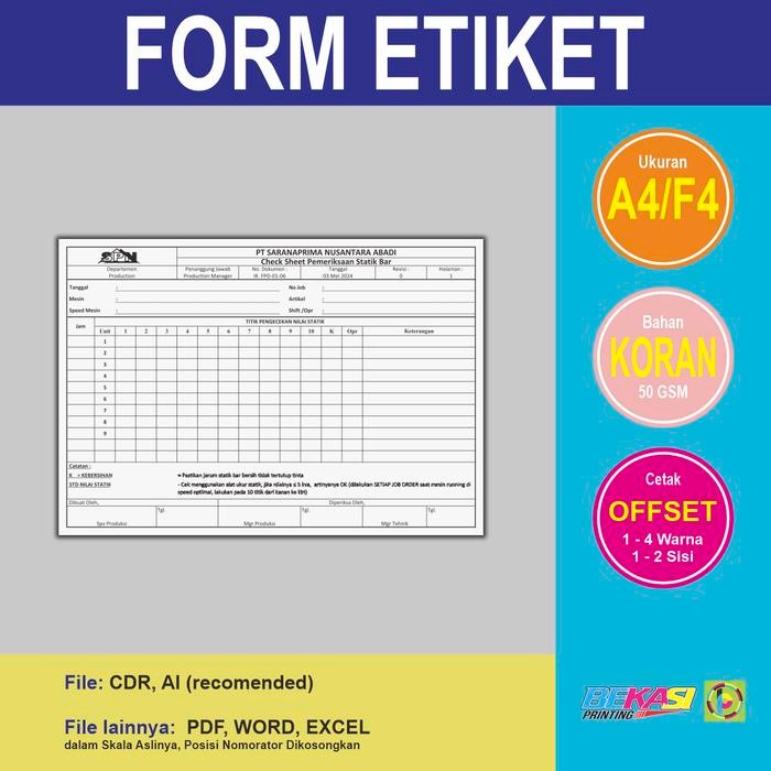 

Cetak Offset Form / Label / Etiket / Formulir Kertas Buram / Koran
