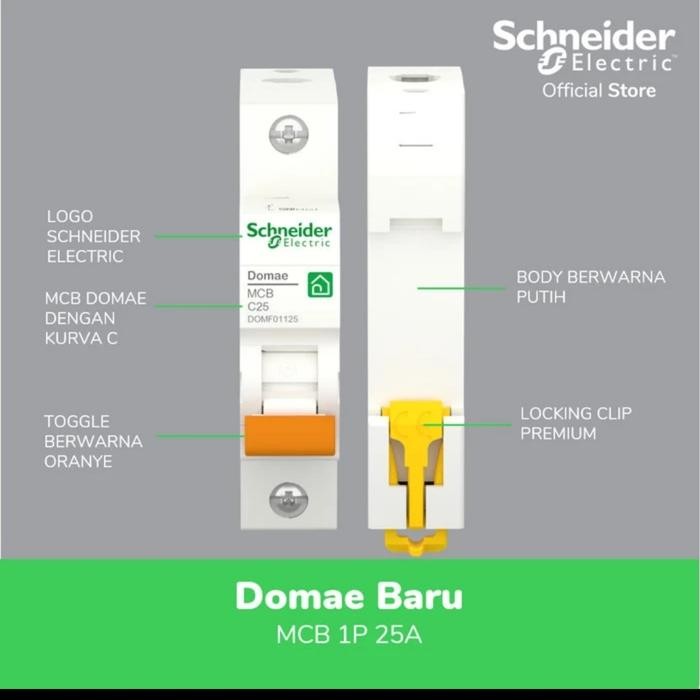 MCB 25A SCHNEIDER HIJAU DOMAE / MCB SNEIDER 25 AMPERE 1 PHASE 100% ORI