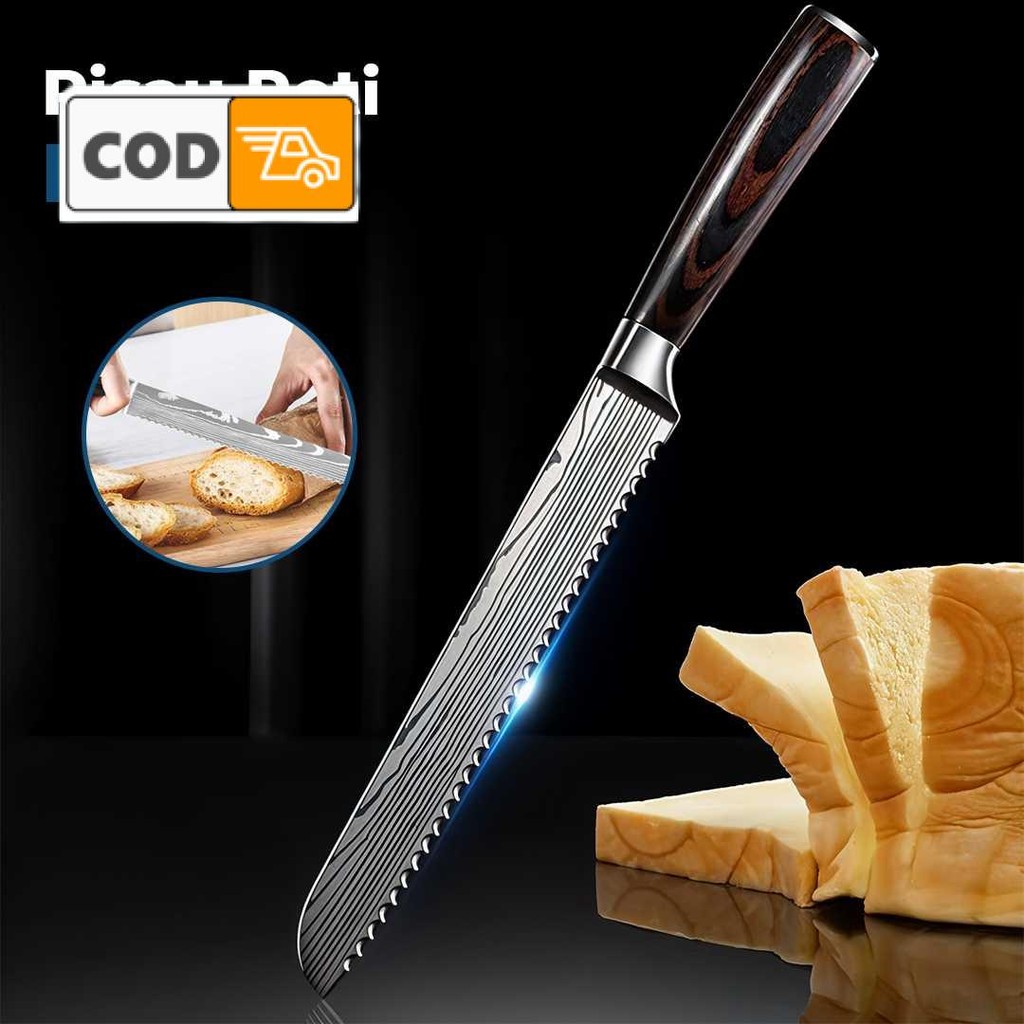 Pisau Dapur Serbaguna Stainless Steel 5Cr15 Damascus Pattern Bilah Lebar Tajam untuk Daging Sayur