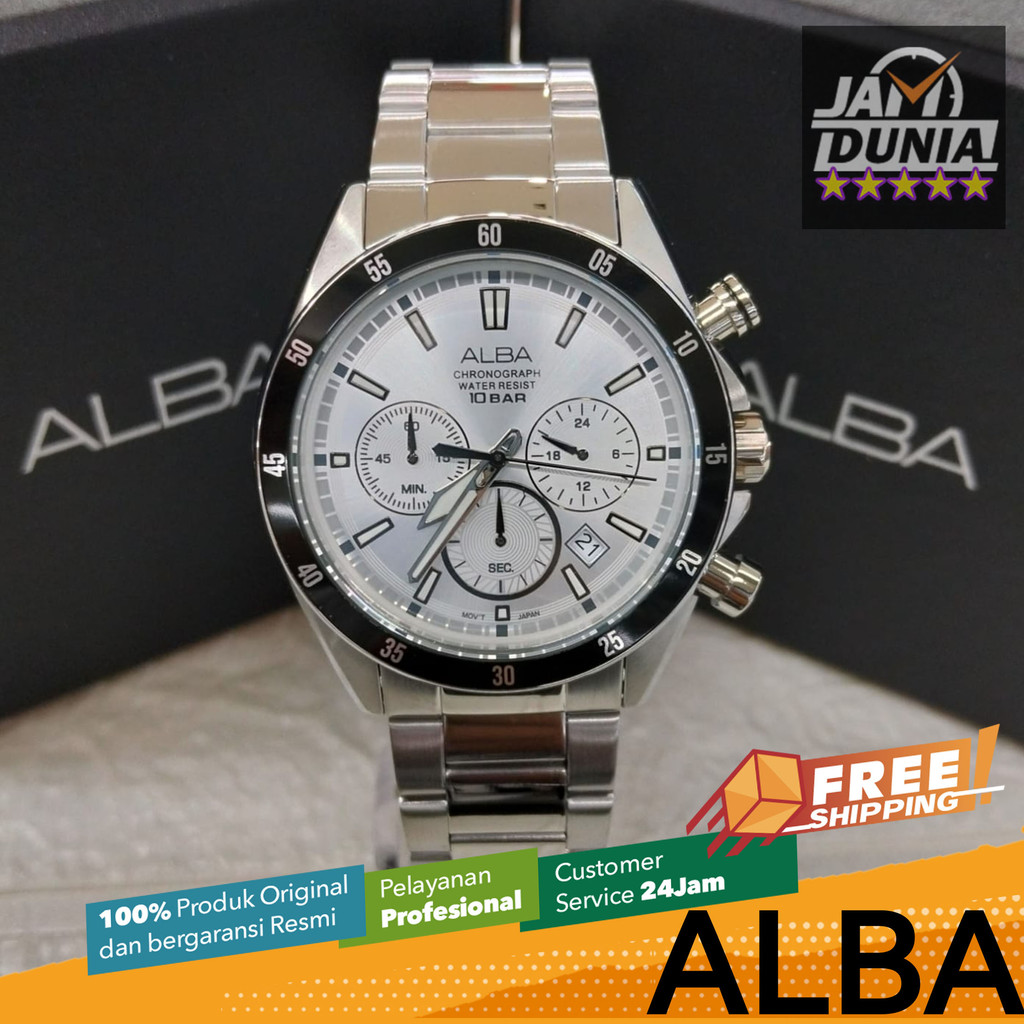 JAM TANGAN PRIA ALBA ORIGINAL ALBA CHRONOGRAPH JAM ALBA STAINLESS STEEL ALBA AT3J31 AT3J ALBA AT3J31