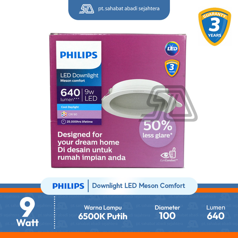 Philips Lampu LED Downlight Meson Comfort 9W D100 RC RD Putih 6500K