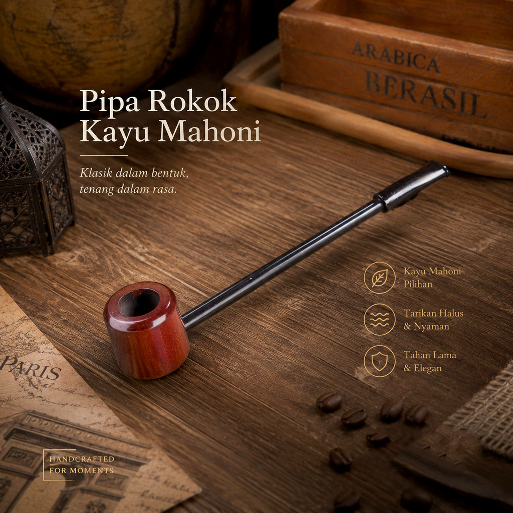 Popeye Pipa Rokok Kayu Mahoni Straight Smoking Pipe Tembakau - WD-051