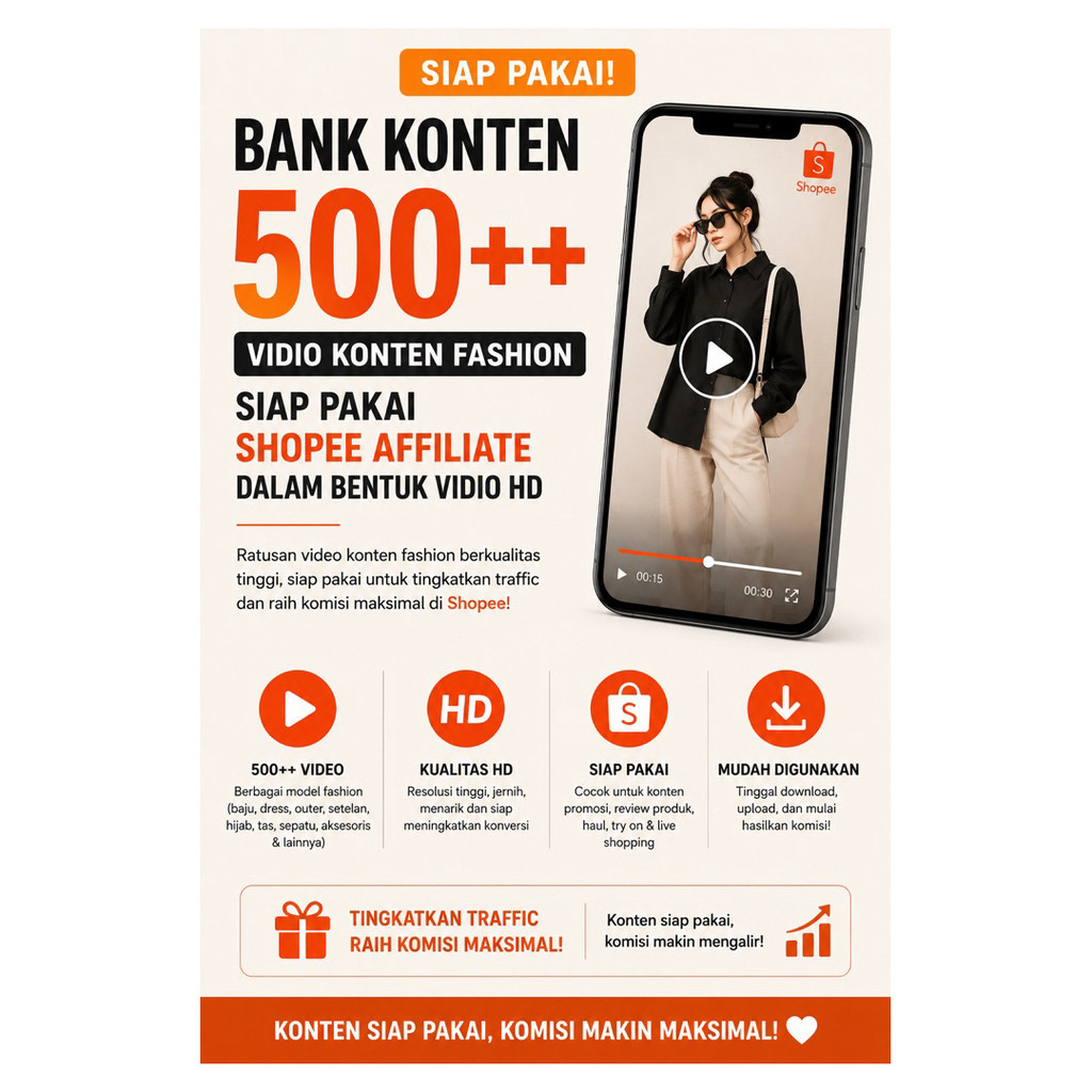 BANK KONTEN 500++ VIDIO KONTEN FASHION SIAP PAKAI SHOPEE AFFILIATE DALAM BENTUK VIDIO HD