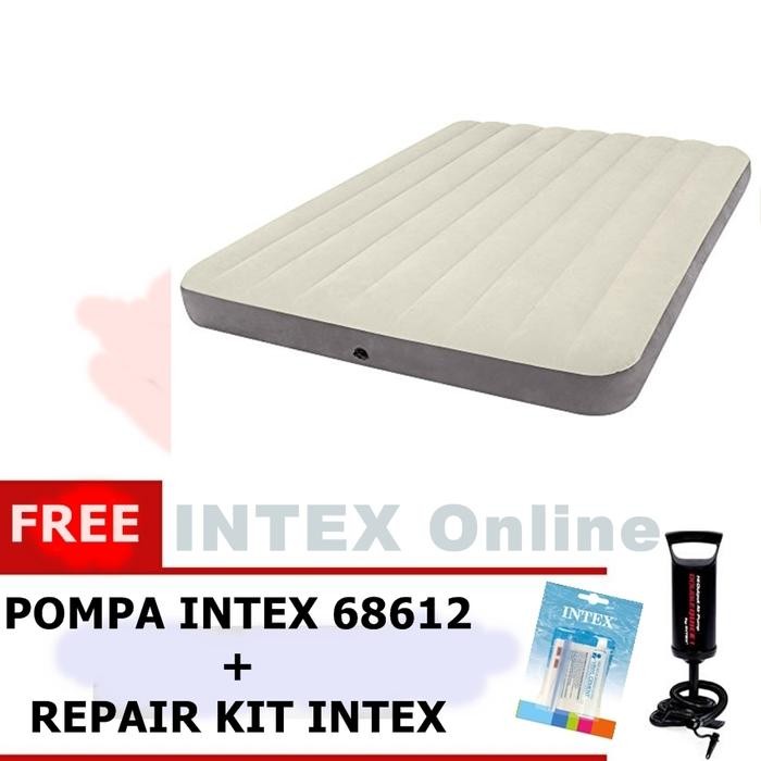 PREMIUM PAKET Kasur Angin DELUXE Dura-Beam INTEX QUEEN +POMPA INTEX +LEM 64709