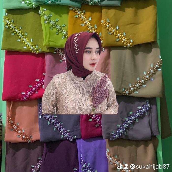 Paket Hemat 6 pcs Hijab Segiempat Payet Bando Mutiara Bella Squere Kerudung Pesta Muslim - Square,