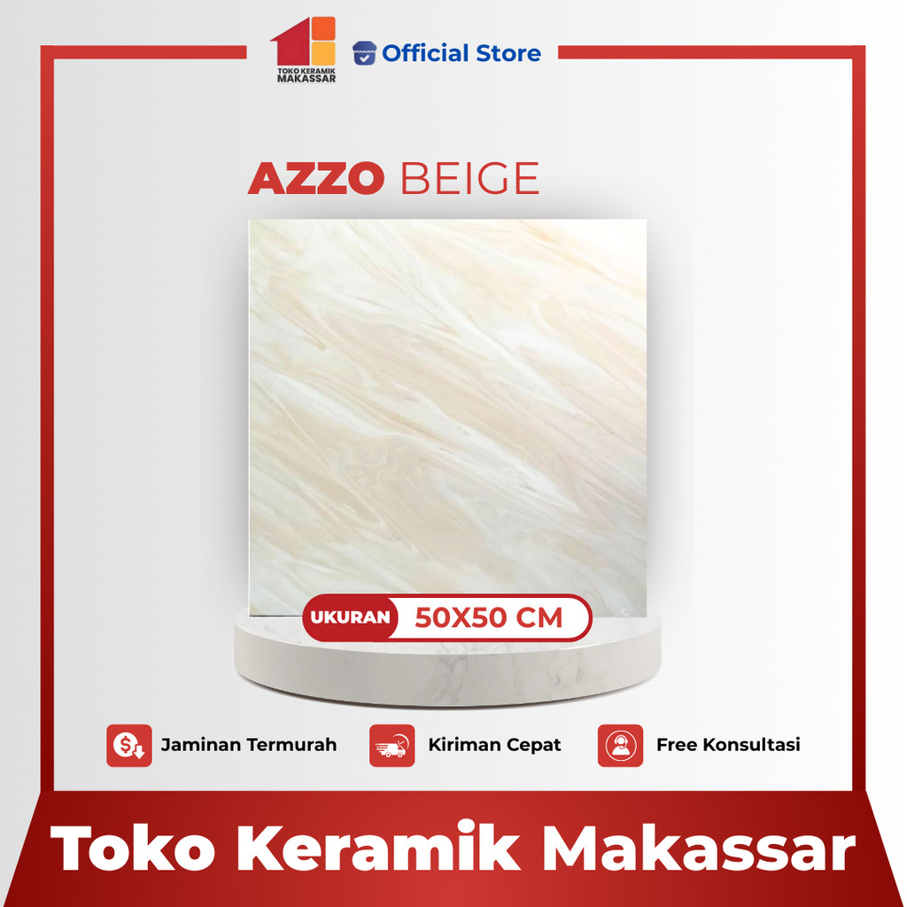 Keramik Lantai Ukuran 50x50 Azzo Beige Glossy Motif Marble
