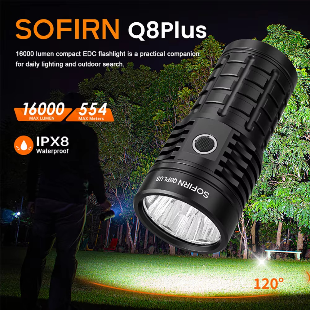 IMPORT Sofirn Q8 Plus 6*XHP50.2 LED Torch 21700 USB C Rechargeable 16000lm Powerful Flashlight EDC