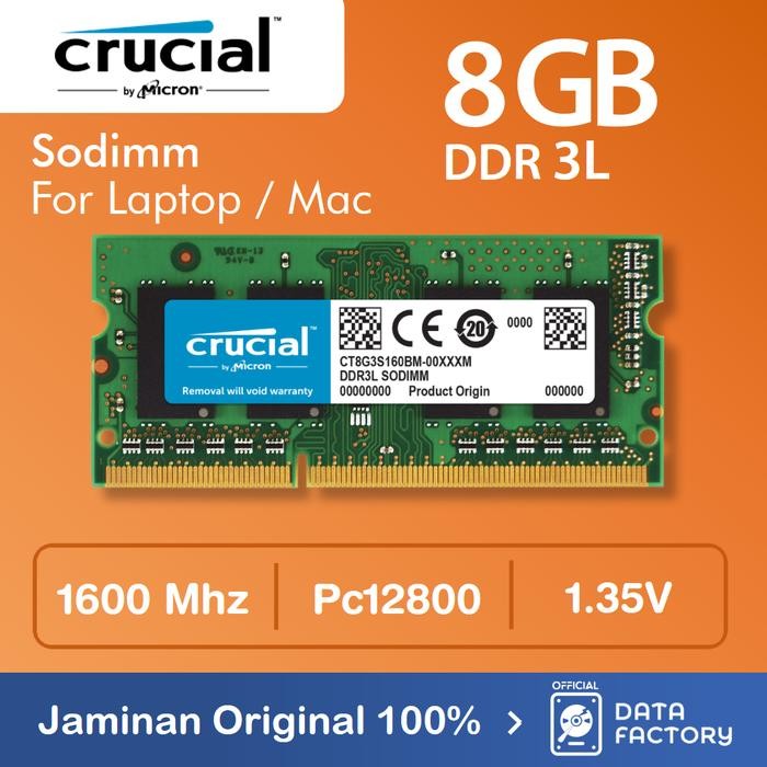 RAM LAPTOP CRUCIAL DDR3L 8GB SODIMM 1600MHZ PC12800 DDR3 1RX8 MEMORY