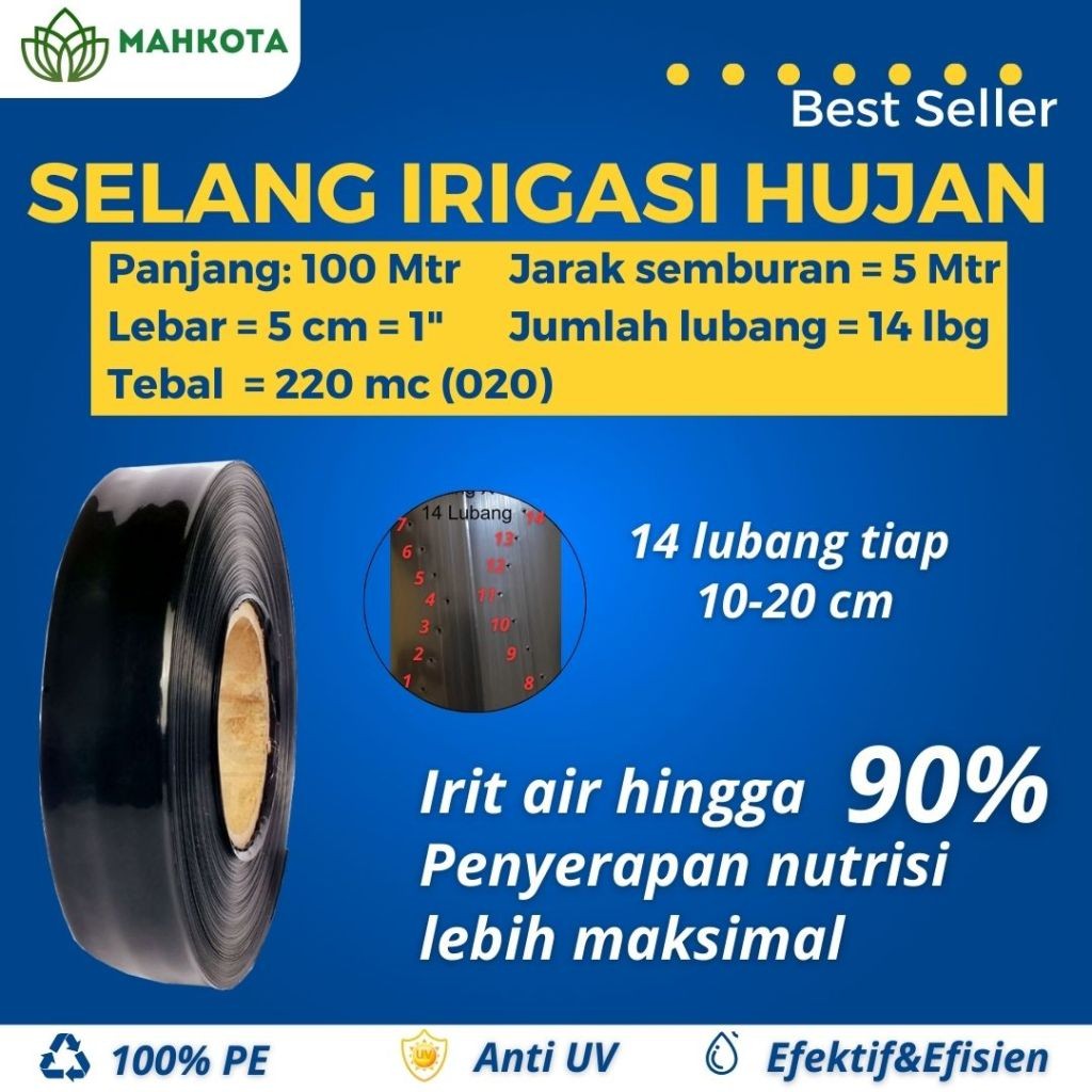 Selang Drip Lubang 14 Set 1 Inch 5 Cm 100 Meter 220 Mikron Selang Drip Hujan Rain Drip Tube