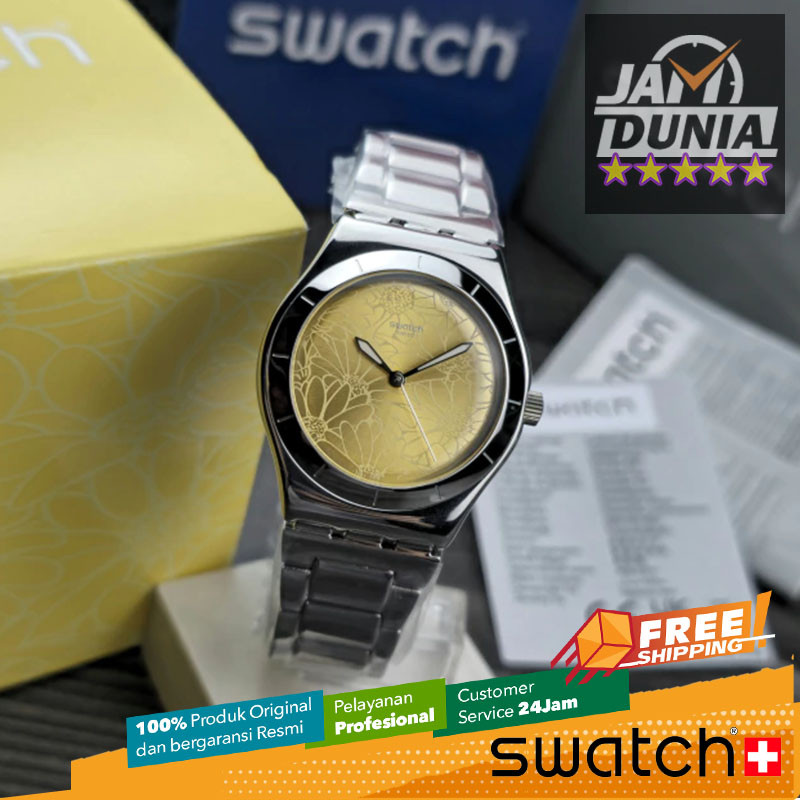 JAM TANGAN WANITA SWATCH ORIGINAL STAINLESS SILVER YELLOW SWATCH YLS236G SWATCH YLS 236G JAM WANITA 