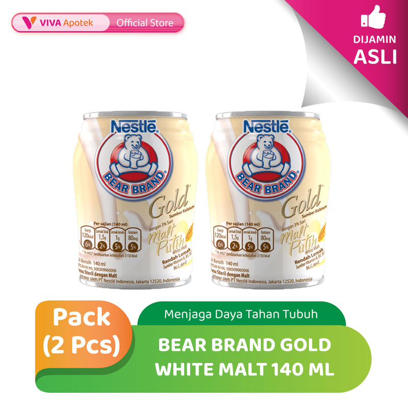

[PAKET HEMAT] Bear Brand Gold White Malt 140 ml Susu Streril (Pack - 2 Pcs)