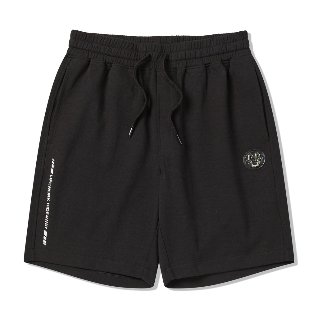 [LIFEWORK] - Metal Ladok Wappen Basic Shorts Black - Celana Pendek Rajutan Hitam Unisex