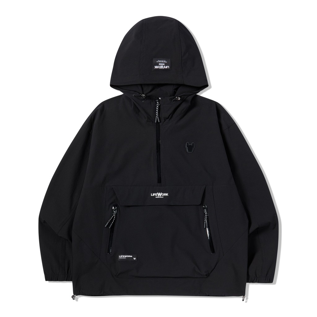 LIFEWORK - Nylon Span Long Sleeve Hooded Anorak Black - Jaket Anorak Pria Kulit Hitam Terbaik
