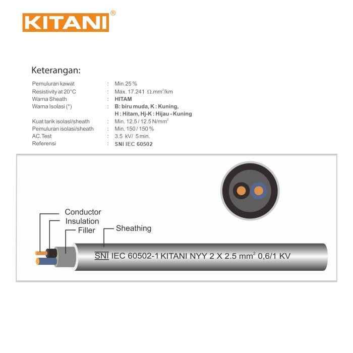 KITANI - NYY 2X1.5 MM - 50 METER - KABEL TEMBAGA KAWAT