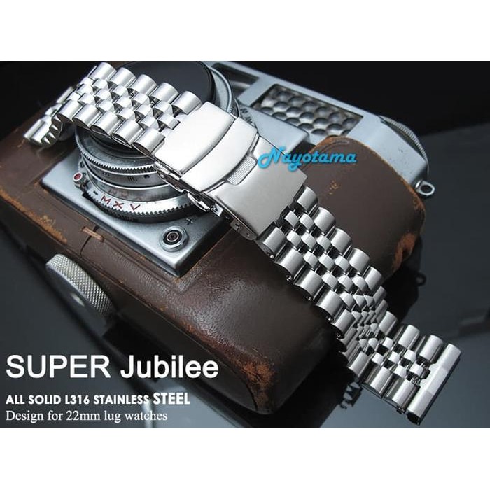 22mm Rantai MILTAT Super Jubilee Straight End Solid Stainless Steel