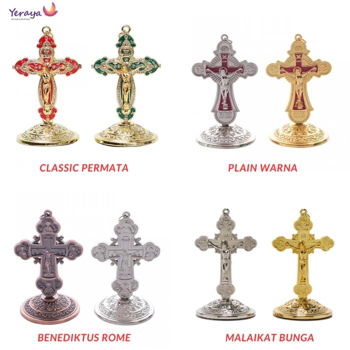 ASLI Salib Duduk Mini Katolik Pajangan Salib Dinding Gantung Rohani Kous Yesus Souvenir Salib Besi