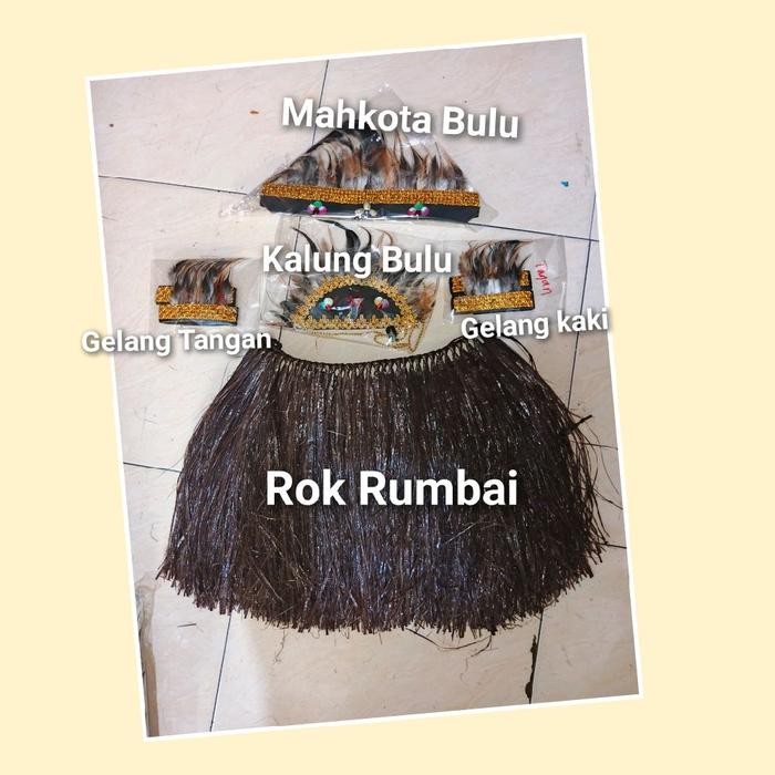 Pilihan- Paket Komplit Tari Adat Papua Rok Rumbai Mahkota Bulu Kalung Bulu Ukuran Anak Sekolah