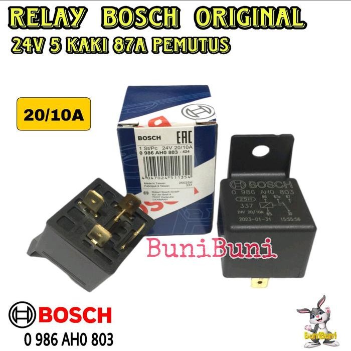 Jual Relay Bosch 24V Kaki 5 87A (803) Pemutus / Relay Bosch 24V 5 Pin 87A Pemutus 20/10A Original -