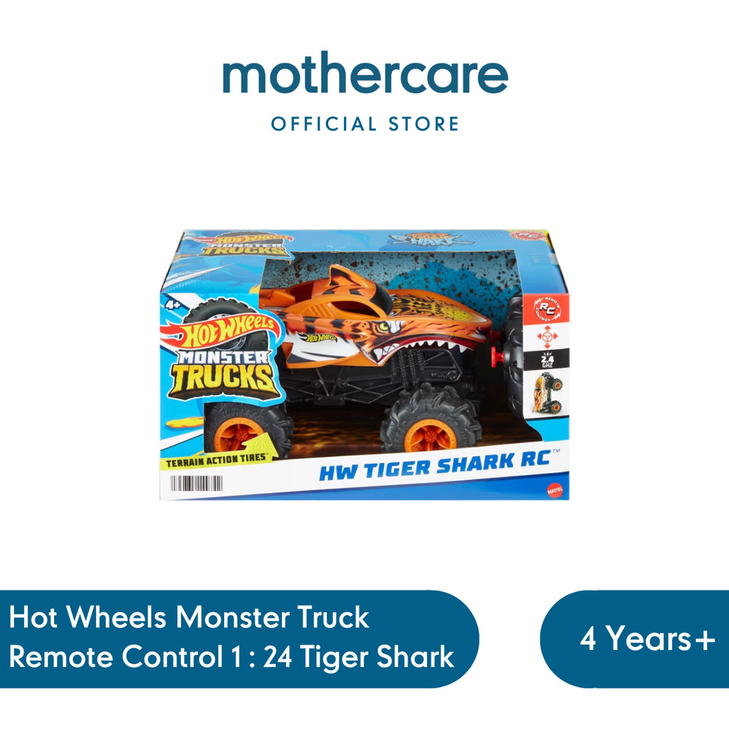 Hot Wheels Monster Truck Remote Control 1 : 24 Tiger Shark - Mainan Mobil Remote Kontrol Anak Laki -