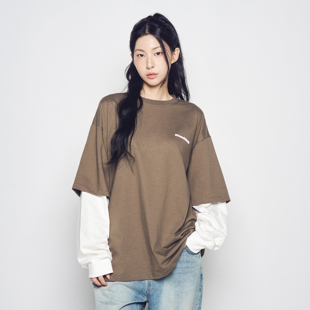 [ADLV] Double Layer Adlv Long Sleeve T-Shirt Cocoa - Kaos Oversized Fit Unisex Acme de da vie
