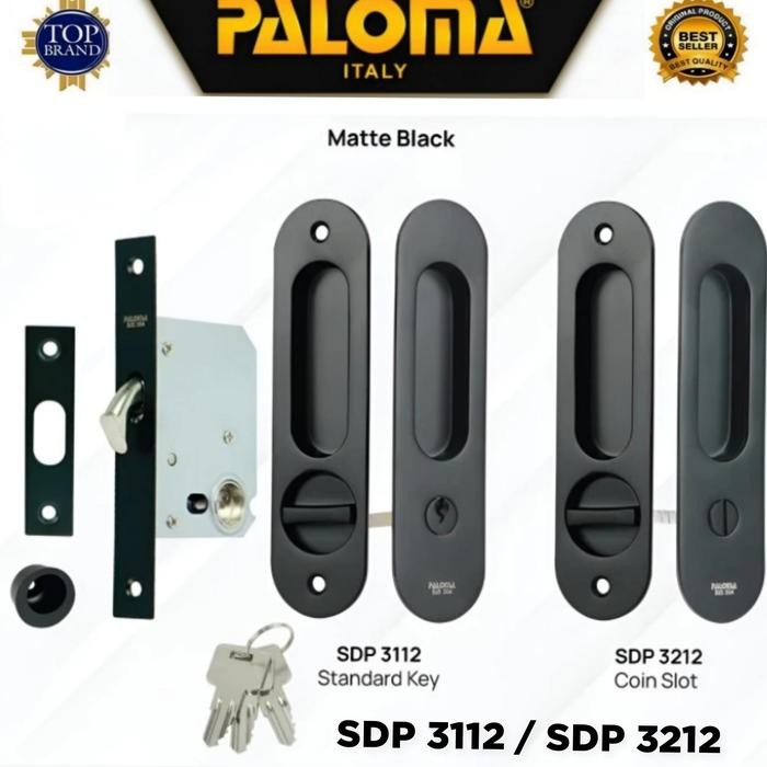 PREMIUM PALOMA Handle Tanam Pintu Sliding Set Body Kunci Silinder Handle Pintu Geser Matte Black SDP