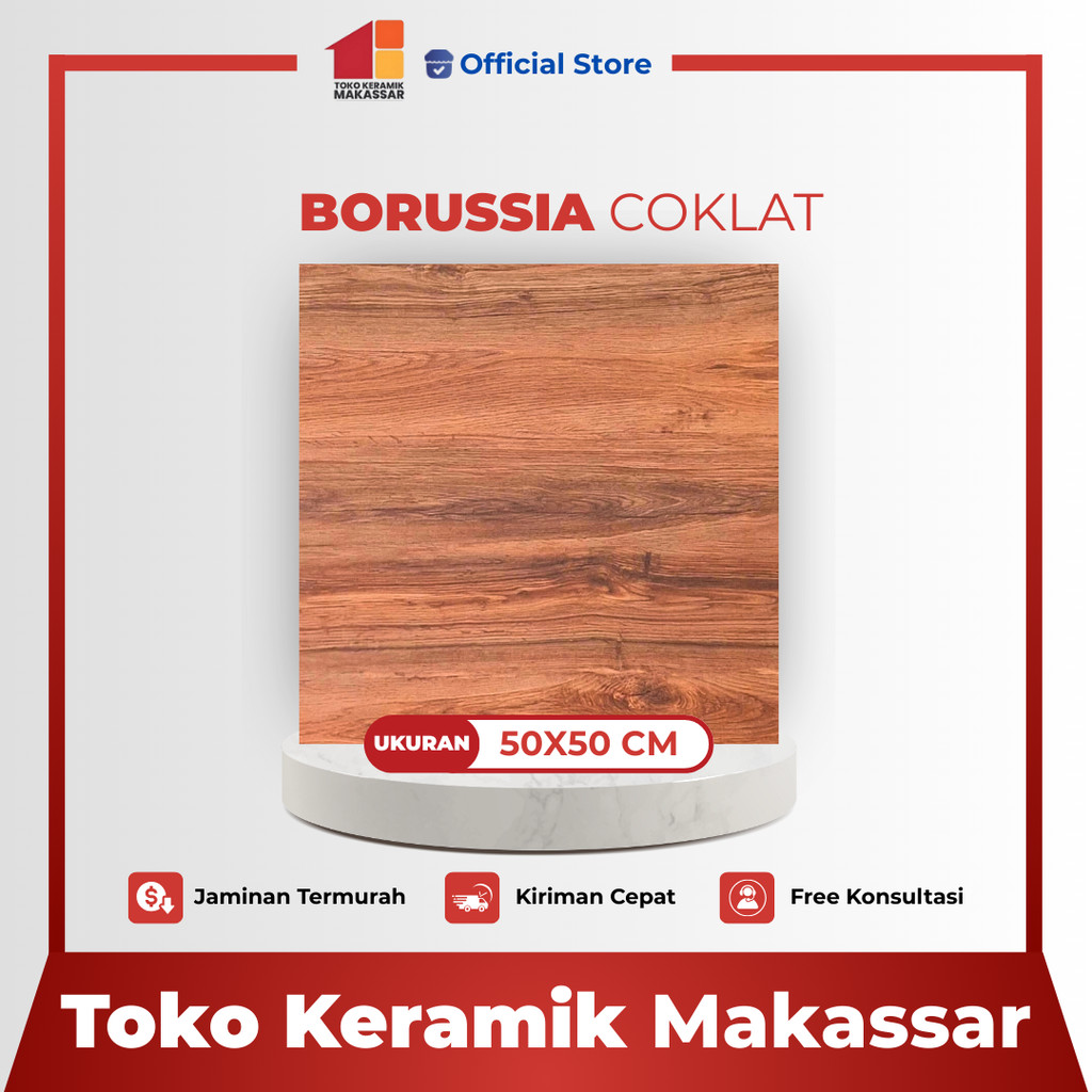 Keramik Lantai Ukuran 50x50 Borussia Coklat Matt Motif Serat Kayu