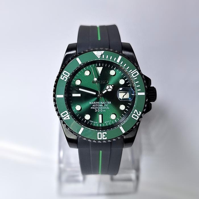 Mod Seiko BLACK HULK Movement NH35 Automatic SeikoMod Rubber Strap