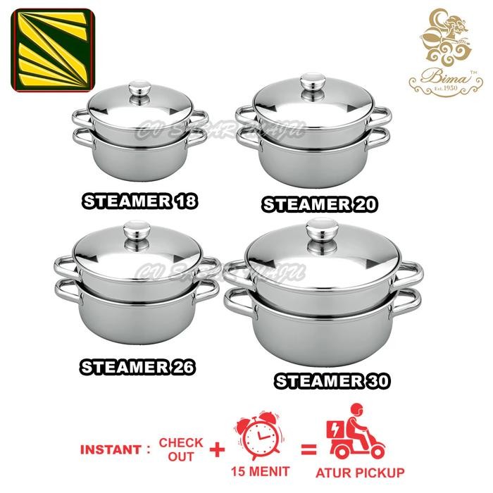 Bima Panci Stainless Steel Pot Bima Steamer Kukusan 2 Susun 18 cm, 20 cm , 26 cm , dan 30 cm