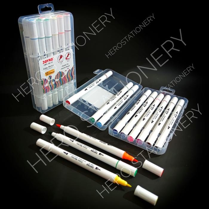 

Hot Sale! Double Tip Color Marker Spidol Joyko 12 Warna Cmk-58-12