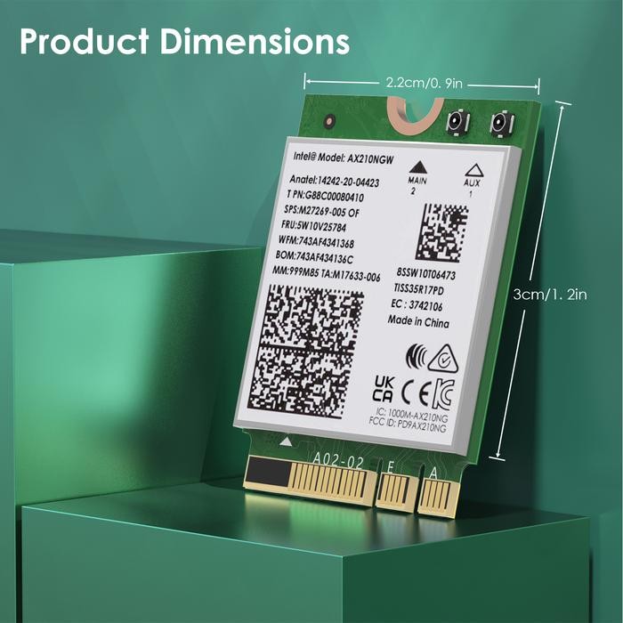 WAVLINK KARTU NIRKABEL WIFI 6E, ADAPTOR JARINGAN INTEL AX210 TRI-BAND 5400MBPS 2.4GHZ / 5GHZ / 6GHZ