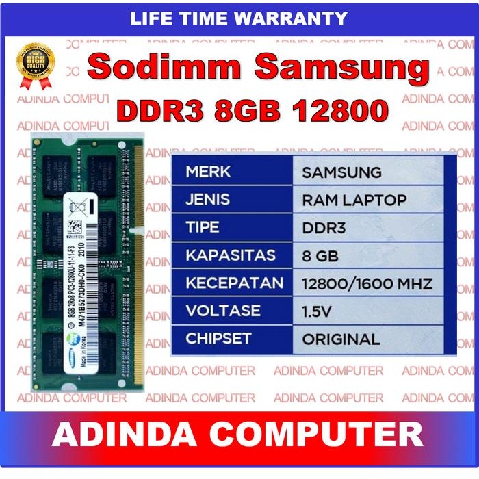 RAM SAMSUNG SODIMM DDR3 8GB PC12800 1.5V RAM LAPTOP SODIMM