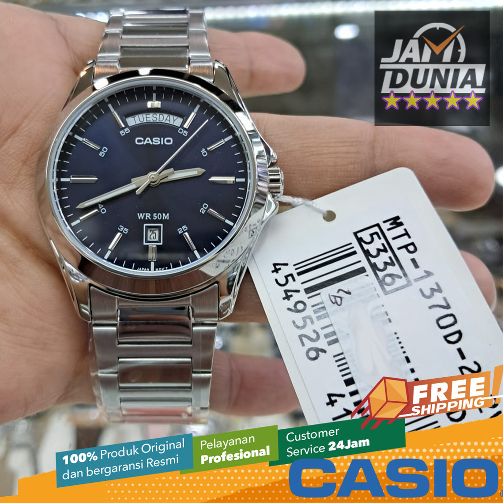 JAM TANGAN PRIA CASIO ANALOG ORIGINAL STAINLESS STEEL SILVER BLUE CASIO MTP-1370D-2A2VDF CASIO MTP 1
