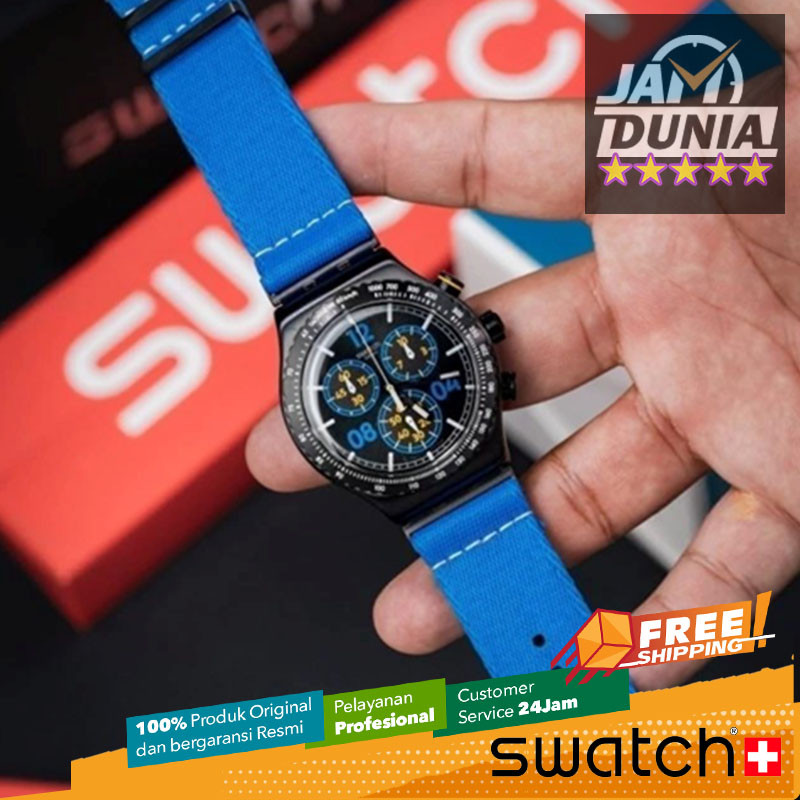 JAM TANGAN PRIA SWATCH ORIGINAL CLOTH BLACK BLUE SWATCH YVB100 SWATCH YVB 100 JAM PRIA NG CHRONOGRAP