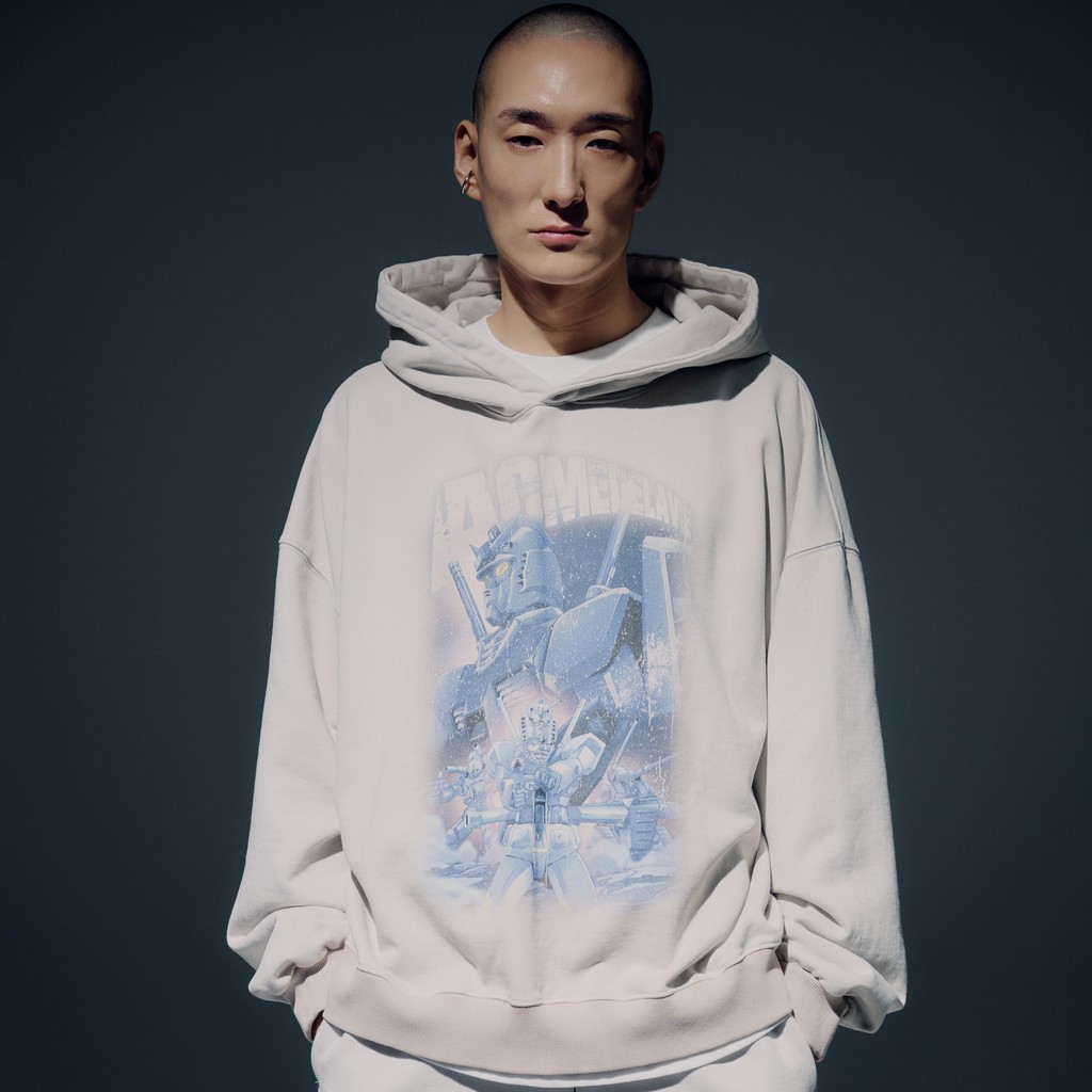 ADLV Mobile Suit Gundam Operation V Bio Washing Hoodie Light Gray - Hoodie Wide Fit Fit Unisex Acme 