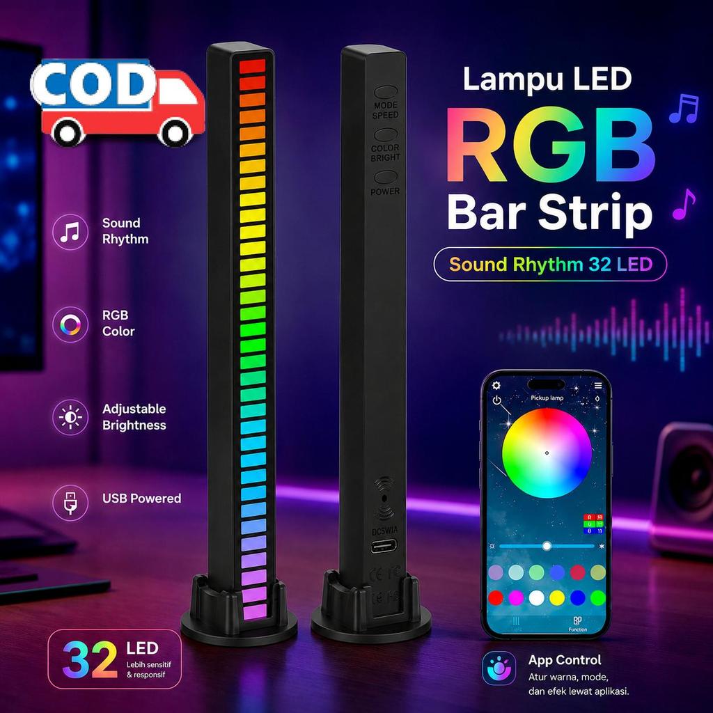 Lampu Led Rgb Musik Rhythm Sensor Suara Bar Strip Sound Light Usb 32 Dekorasi Pesta Hiasan Gaming