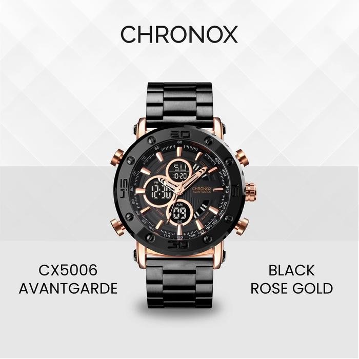 CHRONOX Jam Tangan Pria Sporty - Dual Time Analog Digital - Stainless Steel CX5006 AVANTGARDE