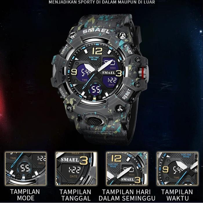 Jam Tangan Sport Analog Digital Pria Wanita Merk SMAEL 8008