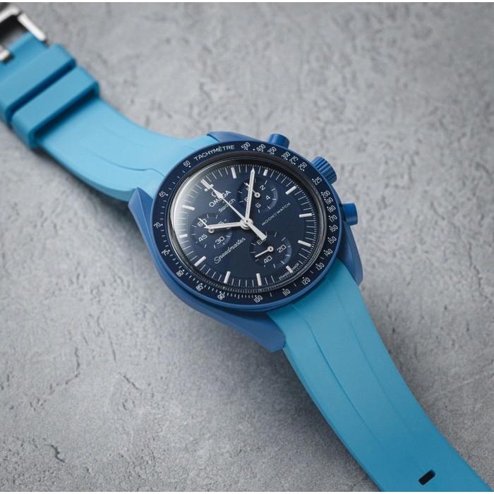 Tali jam Omega - flourine rubber omega x swatch sky blue Premium 