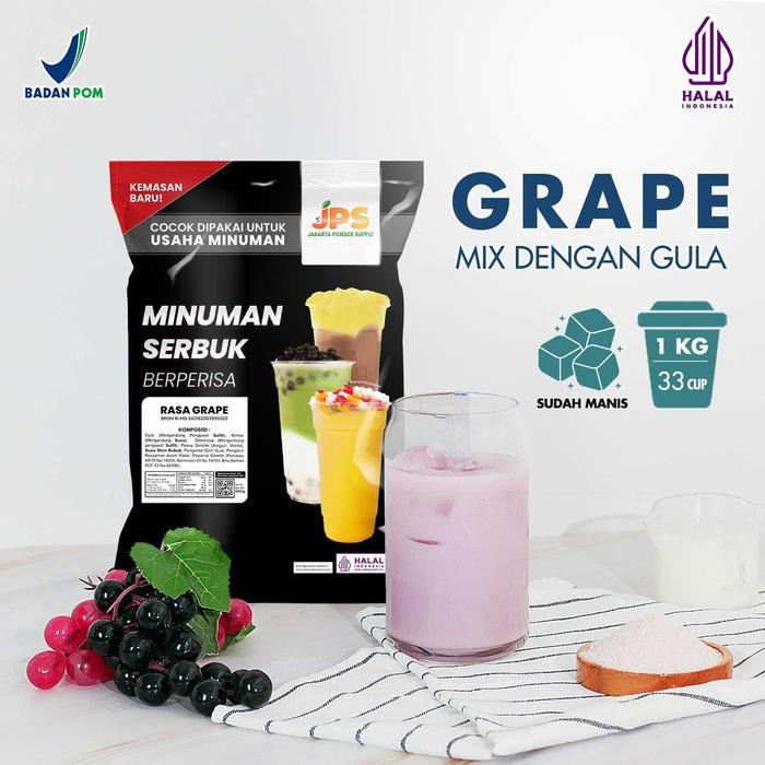 

Tersedia Bubuk Minuman Grape / Anggur Mix 1Kg - Powder Instan JPS Tanpa Gula