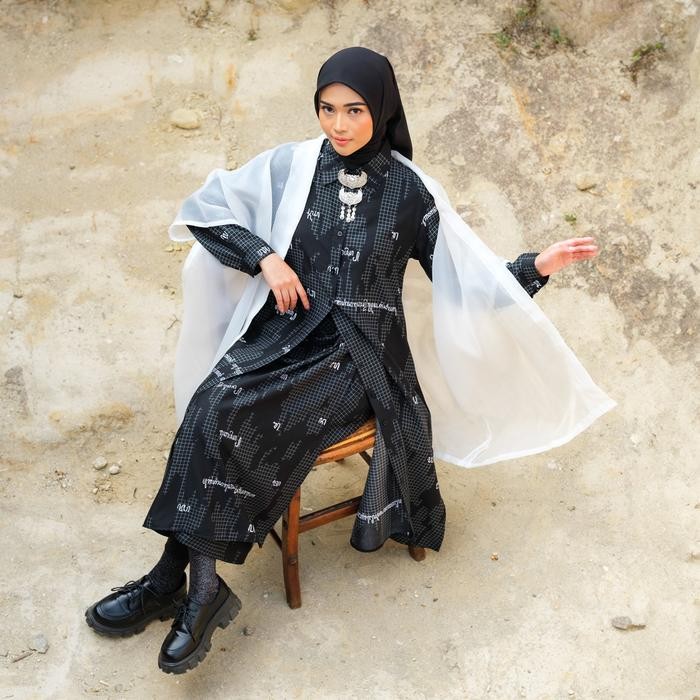 SIAPKIRIM ZM - Heyza Midi Gamis Dress Muslim Wanita - Aksara Nusantara - Aksara Jawa READY STOCK