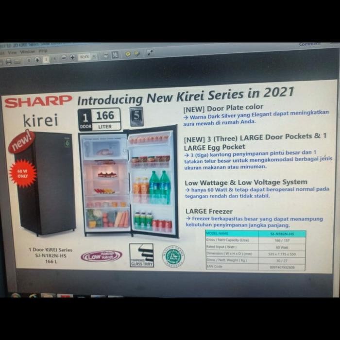 Kulkas Sharp Sj-N182N New Kirei 1 Pintu Low Wat 182N