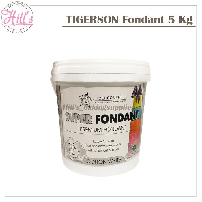 

TIGERSON FONDANT SUPER FONDANT 5 KG KEMASAN EMBER COTTON WHITE PAIL