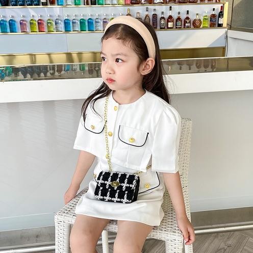 Dress Blazer Anak Perempuan Office White Button Gold Korean Style