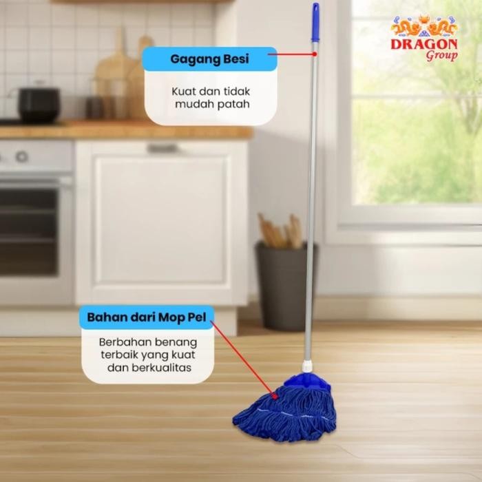 Mop Pel Pita Jepit Jumbo Dragon Alat Pel Lantai Kain Katun Tebal Gagang Alununium 135 cm Cleaning