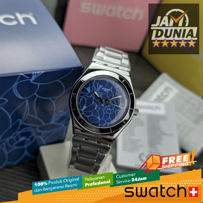 JAM TANGAN WANITA SWATCH ORIGINAL STAINLESS SILVER NAVY SWATCH YLS235G SWATCH YLS 235G JAM WANITA NG